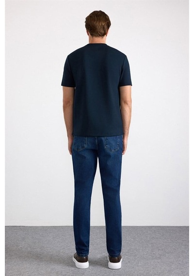 Süvari Lacivert Slim Düz Baskısız İnterlok Bisiklet Yaka Tişört Sts1014000011-m09