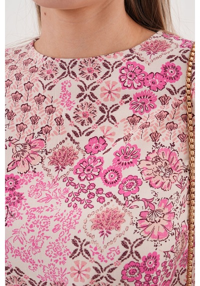 Polologin Butik Çiçekli Viskon Elbise Pembe