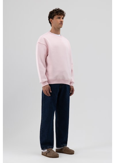 Vamos Basic Bisiklet Yaka Oversize Sweatshirt Pembe