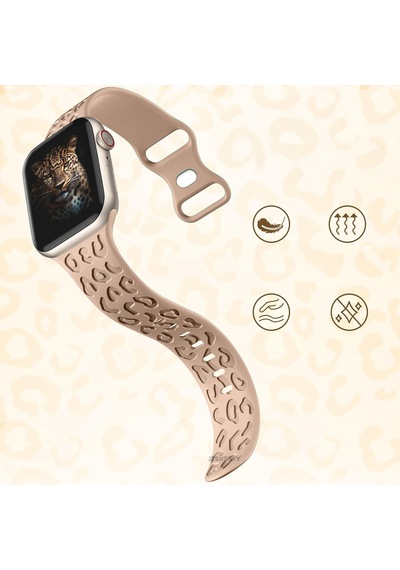Apple Uyumlu  Watch 44 45 46mm Leopar Desenli Yumuşak Silikon Kordon Seri 2 3 4 5 6 Se 7 8 9 10