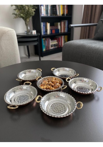 Bakır Tabak Kahvaltılık Çerezlik 6'li Set Tava Görünümlü 11 Cm Diğer