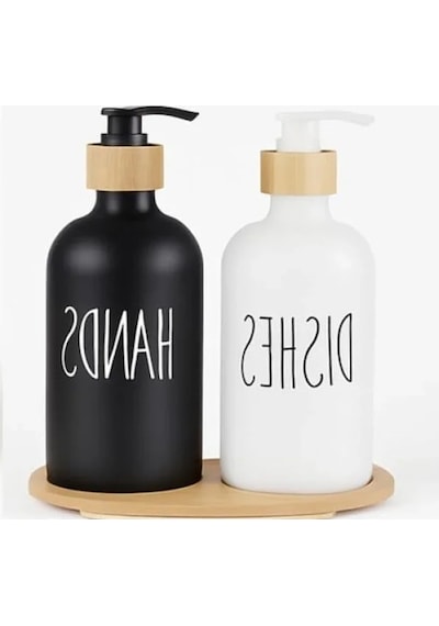 2'li Siyah Beyaz Sıvı Sabunluk Seti - 500 Ml Kapasiteli 12 Izgara