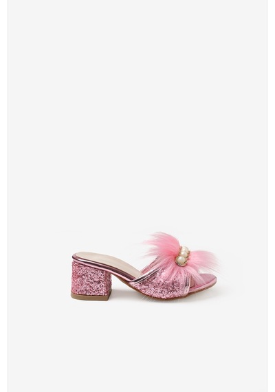Le Mabelle Pembe İncili Peluşlu Kız Çocuk Topuklu Terlik Pembe