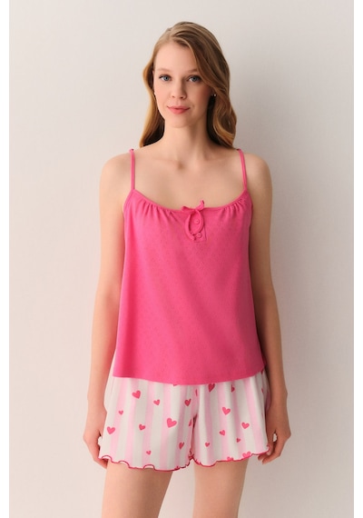 Suwen Cherry Pamuklu Atlet Şort Pijama Takımı Sh26601667334 Pembe