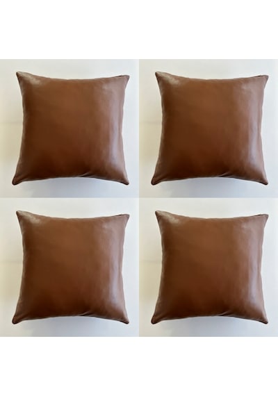 Çift Taraflı Gerçek Deri Yastık Kılıfı 40x40 4'lü Kahverengi