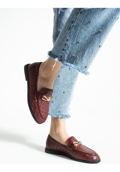 Lebibe Shoes Maby Kadın Bordo Örgü Dokulu Zincir Detaylı Loafer Düz Ayakkabı Babet