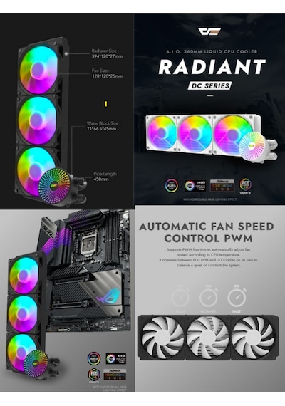 Darkflash 360mm Beyaz Sıvı İşlemci Cpu Soğutucu Dc360