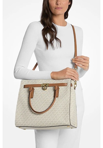 Michael Kors Kadın Borsa A Mano Monogram Desenli Çanta - Krem/kahve Vanilla - Acrn