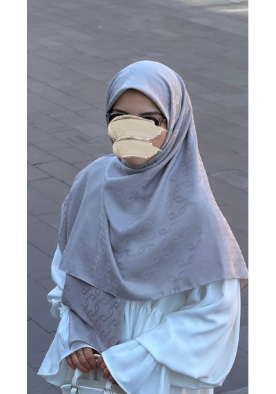 Qalortex Scarf Premium Jakarlı Mira B.boy Eşarp - Gümüş