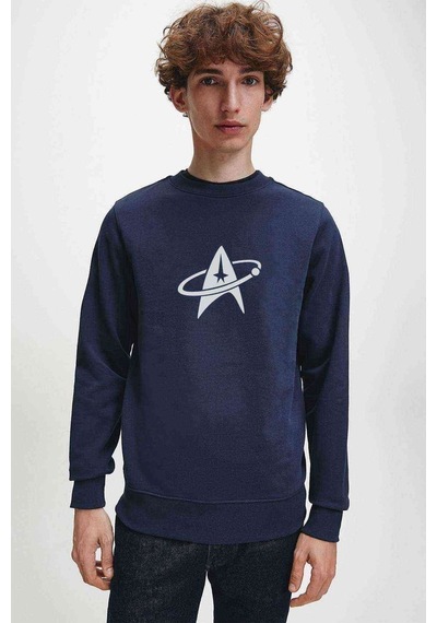 Trek Logo Baskılı Indigo Mavi Erkek Örme Sweatshirt