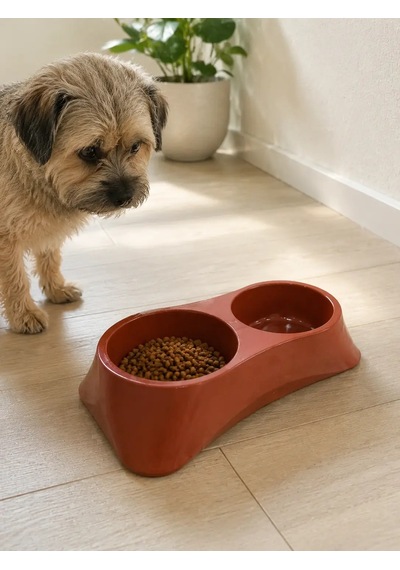 İkili Model Beton Kedi Köpek Mama Ve Su Kabı 24cm 12cm 5cm - Kiremit