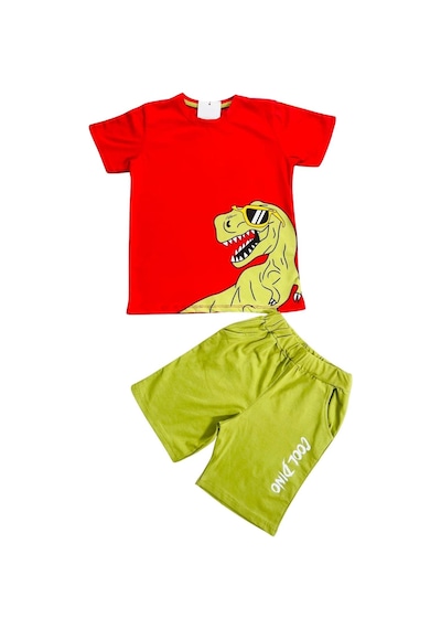 Dinozor Baskı Erkek Çocuk Takım-90692 Kırmızı