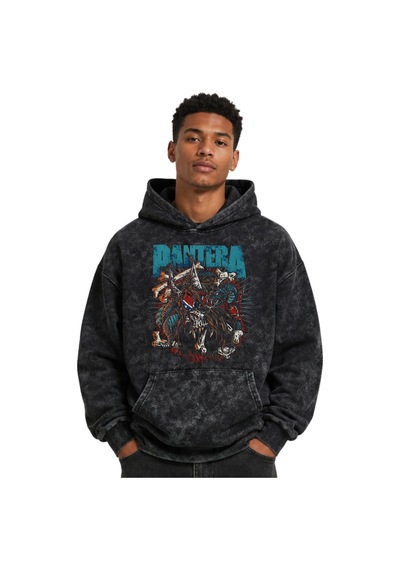 Sevbano Pantera Rock Metal Müzik Grubu Baskılı Unisex Oversize Yıkamalı P Siyah