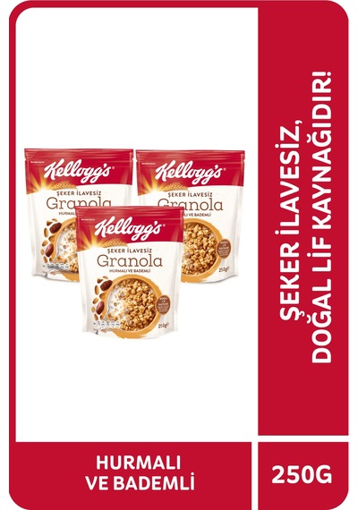 Kellogg's Şeker İlavesiz Hurmalı ve Bademli Granola 3 x 250 G
