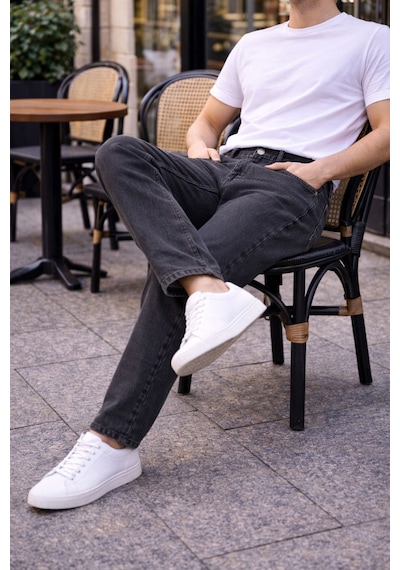 Cedy Denim Dar Paça Erkek Yüksek Bel Kot Pantolon - Salaş Mom Jean C333 Antrasit