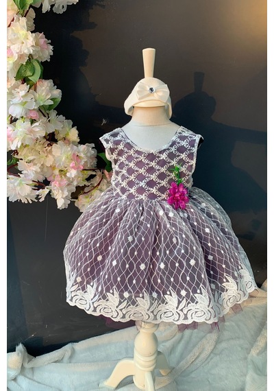 Mnk Baby & Kids Saç Bantlı Papatyalı Dantelli Bebek Elbise Pnpn146 Mor