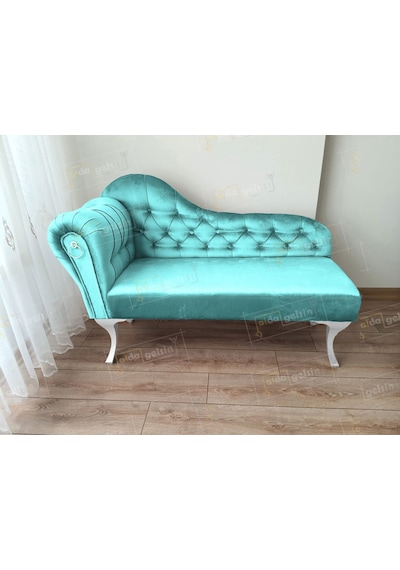 Dekoratif Bihter Koltuk Josefin Puf 120 Cm Beyaz Ayak Turkuaz