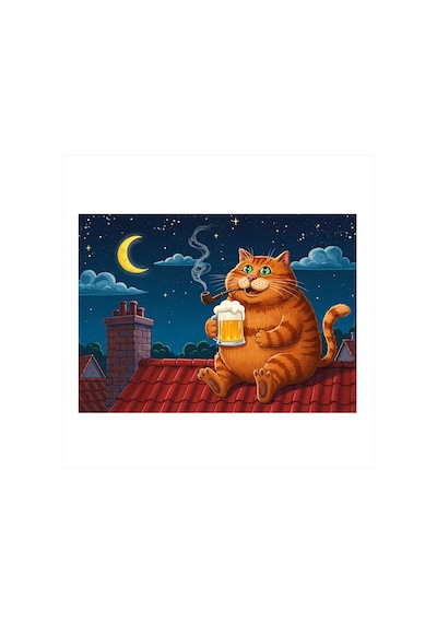 Gece Kedi Keyfi Mdf Poster