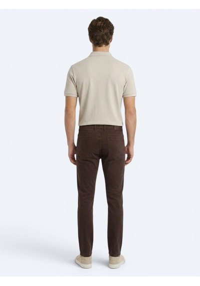 Kip Kahverengi Dokuma Slim Fit Spor Pamuk Karışımlı Pantolon