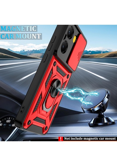 Xiaomi Poco X7 Pro İle Uyumlu Kılıf Magnetik Standlı Kamera Korumalı Sürgülü Kapak Kirmizi