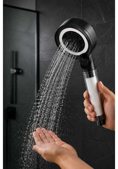 Ymv Filtreli Turbo Fonksiyonlu Duş Başlığı Basınç Destekli Banyo El Duşu Modern Siyah Başlık