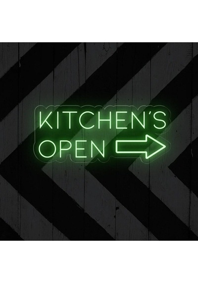 Kıtchen's Open Yazılı Ve Şekilli Neon Tabela Yeşil