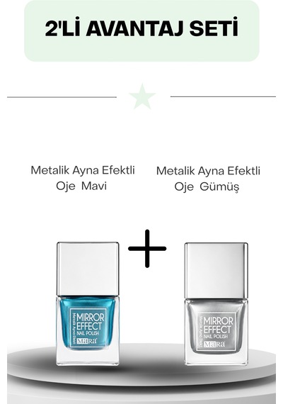 Metalik Ayna Efektli Oje Gümüş 15 Ml & Mavi 15 Ml 0