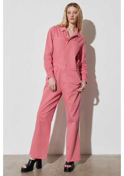 Kick Flare Regular Fit Normal Kesim Gömlek Yaka Geniş Paça Pembe Tulum W237XMP63 Pembe