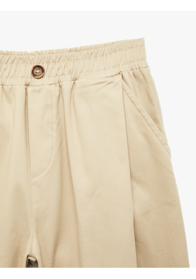 Koton Balon Pantolon Oversize Pile Detaylı Pamuklu Bej 7wkb40015tw Ekru