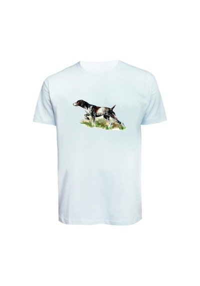 Baranışık Unisex Av Köpeği Baskılı Tişört Pamuk Penye Süprem Basic Beyaz