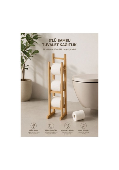 Buççin Online Mağaza Tuvalet Kağıtlığı Bambu Kahverengi Çok Renkli