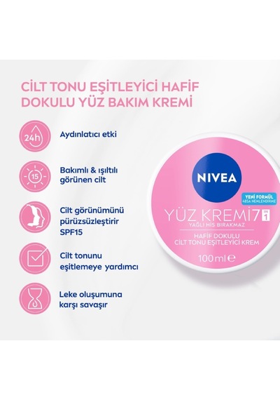 Cilt Tonu Eşitleyici Yüz Kremi 100 Ml, Eşit Cilt Tonu, 24 Saat Nemlendirici Yüz Kremi, Spf15 İl