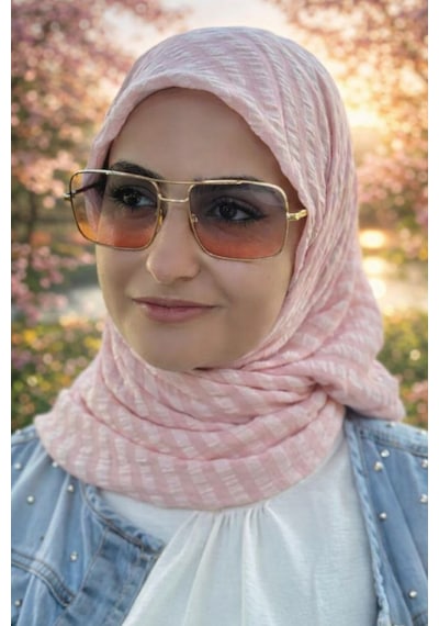 Aldaıyr Adet - Jakarlı Caz Eşarp 120 X120 Pamuk Acık Pembe