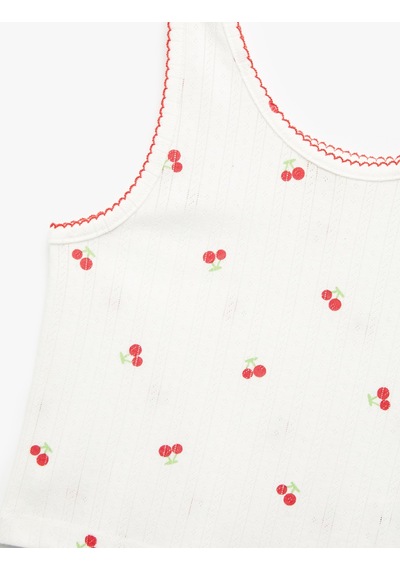Koton Kiraz Baskılı Kolsuz Bisiklet Yaka Crop Atlet Ekru Desenli 5skg30102ak