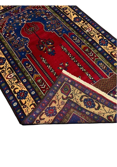 El Dokuma Sıfır Taşpınar Halısı 142x240 Lacivert Kırmızı Kök Boya %100 Yün Halı