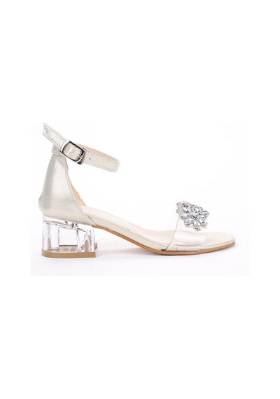 Kiko Kids 790 Taşlı Kız Çocuk 3 Cm Şeffaf Topuklu Sandalet Sedef