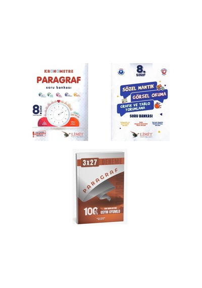 2027 Limit 8. Sınıf Paragraf Lgs Kronometre + Mantık Sözel Görsel Okuma Grafik Ve Tablo Yorumlama Soru 3'lü Set