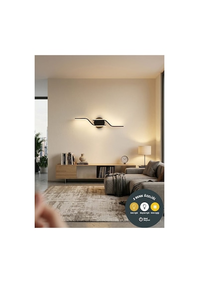 Glans Modern 3 Renk Işıklı Duvar Apliği Ledli Salon Yatak Odası Koridor Gece Lambası Siyah