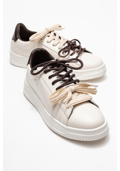 Luvishoes Luvi Shoes Warron Ekru Kahverengi Hakiki Deri Kadın Sneakers Ekru - Kahverengi