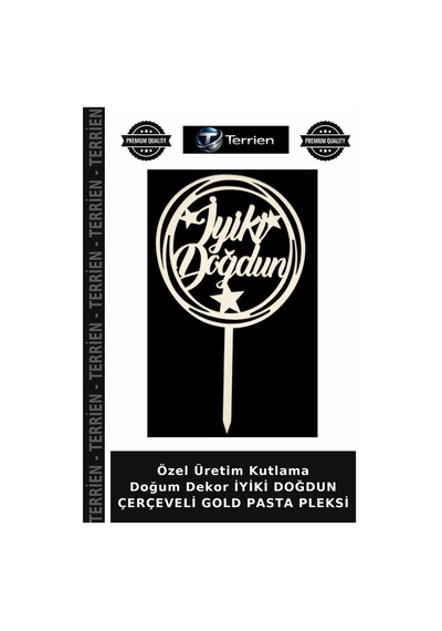 Özel Üretim Kutlama Doğum Dekor İyiki Doğdun Çerçeveli Gold Pasta Pleksi Altın