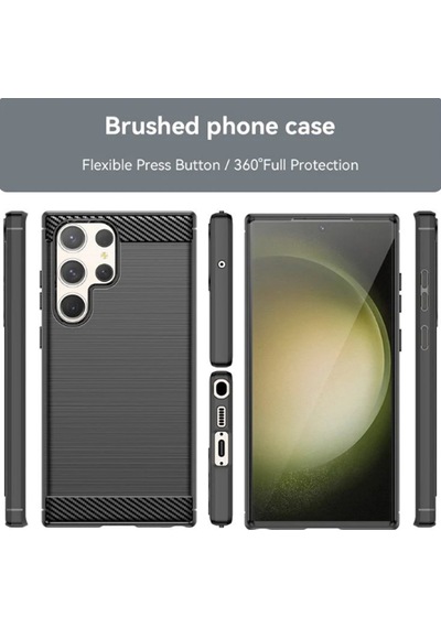 Samsung Galaxy Uyumlu S23 Ultra Brushed Carbon Fiber Kılıf-Siyah-AL3332