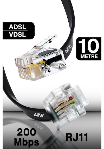 Mn207fs Kutu Modem Dsl/adsl/vdsl Kablosu-10 Metre/2 Telli-flat-rj11 Kablo/telefon Hat Kablosu