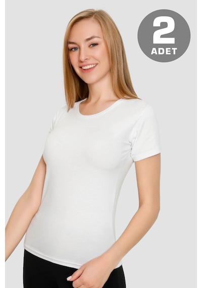 Arma Yıldız Kadın Beyaz Basic Tişört 2'li Paket Pamuklu Likralı Esnek Kısa Kol Fanila Beyaz