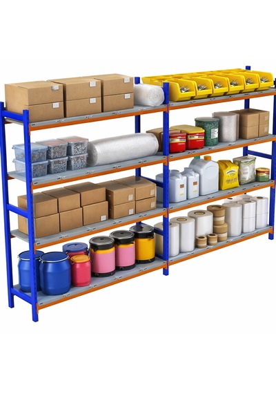 4 Katlı Duble Depo Rafı - 300-350 Kg Taşıma Kapasiteli Hafif Rack Raf 40x120x200 Cm Mavi