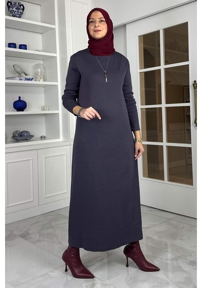 Rabia Şamlı Öykü Çelik Örme Triko Elbise Antrasit Normal
