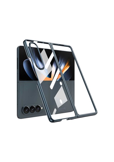 Samsung Uyumlu Galaxy Z Fold 4 Kılıf Zore Full Camlı Kıpta Kapak Gümüş Yeşili