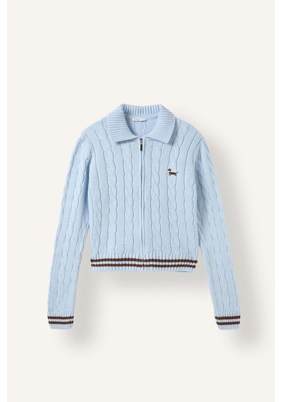 Defacto Regular Fit Polo Yaka Saç Örgü Fermuarlı Hırka H2148ax26aube455 Mavi-be455