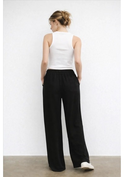 Fashion Friends Geniş Paça Kadın Keten Pantolon 26y0608k1 Siyah