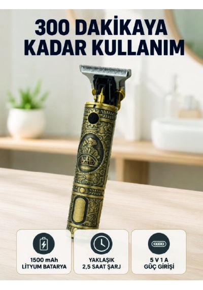 Kablosuz Saç Sakal Kesme Makinesi T Tipi Metal Bıçaklı 3 Kademeli