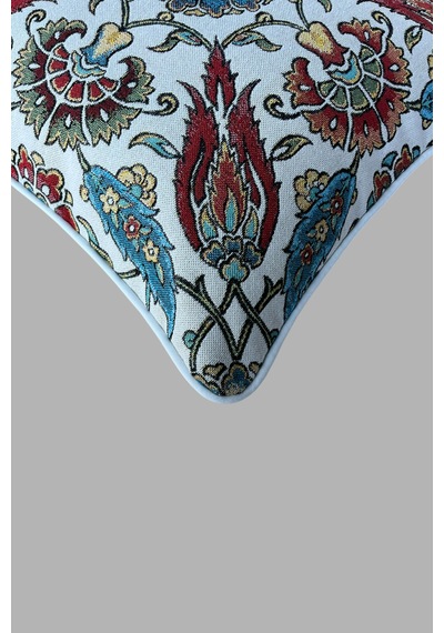 Kırlent Kılıfı Goblen Dokuma Kumaş - 45x45cm Çift Taraflı Biyeli Dekoratif Kırlent Kılıfı - Vs-1064 Çok Renkli